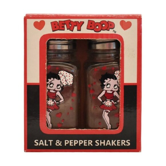 Betty Boop Salt and Pepper Shakers Set Kitchen Chef Gift Heart Sassy Cartoon NIP - Picture 2 of 3
